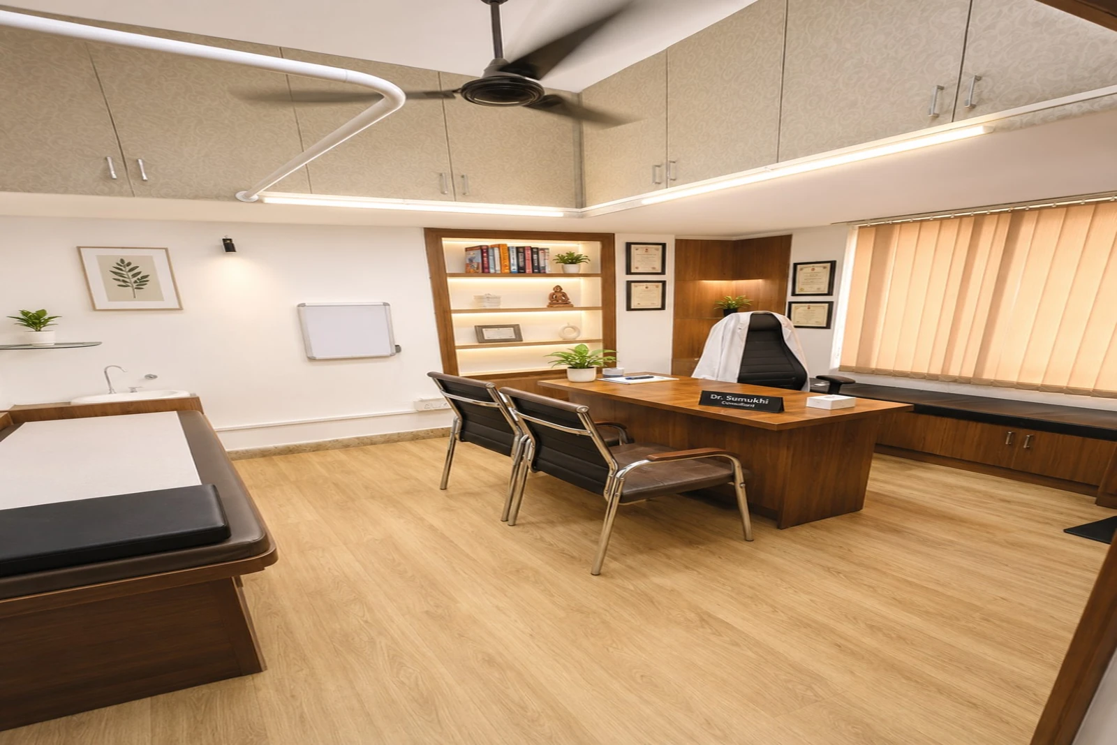 Consultation room where Dr. Sumukhi Ravi examines patients, Swasthi Ayurveda, Jayanagar